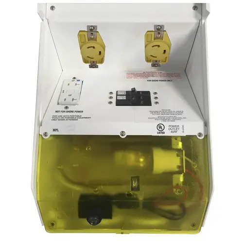 14.5" Newport Harbor Mate Power Station, (2) 30 Amp 125V Shore Power Receptacles, (1) 20 Amp 125V GFCI Protected Duplex Receptacle 14.5" Newport Harbor Mate Power Station, (2) 30 Amp 125V Shore Power Receptacles, (1) 20 Amp 125V GFCI Protected Duplex Receptacle