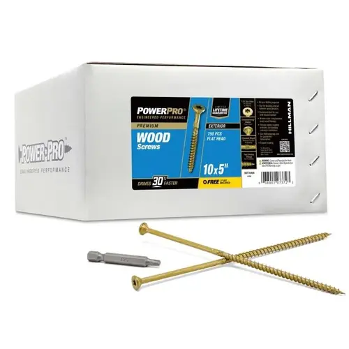 Power Pro Exterior Wood Screw, Flat Head, Star Drive, #10 x 5", Box of 750 Power Pro Exterior Wood Screw, Flat Head, Star Drive, #10 x 5", Box of 750
