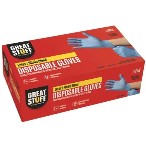 GREAT STUFF Latex/Nitrile Blend Disposable Gloves, 7.5 mil, XL, Box of 100 GREAT STUFF Latex/Nitrile Blend Disposable Gloves, 7.5 mil, XL, Box of 100