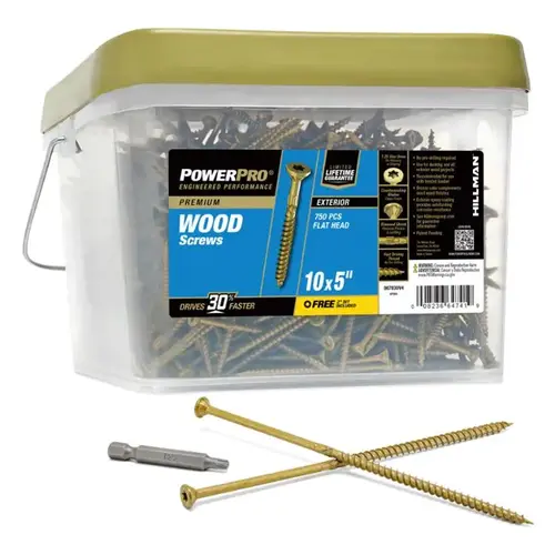 Power Pro Flat Head Star Drive Exterior Wood Screw, #10 x 5", Box of 750 Power Pro Flat Head Star Drive Exterior Wood Screw, #10 x 5", Box of 750