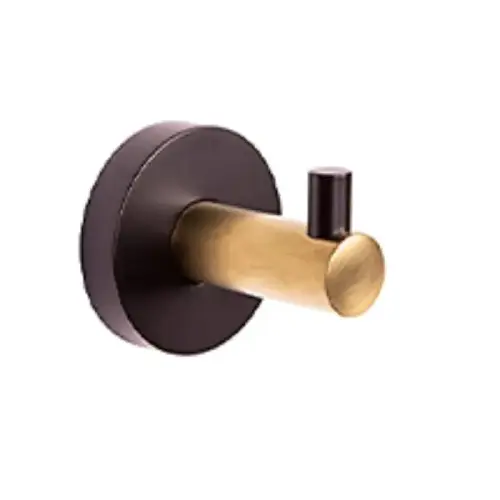 Kelton Wall-Mounted Single Robe Hook, Matte Black and Satin Gold Kelton Wall-Mounted Single Robe Hook, Matte Black and Satin Gold