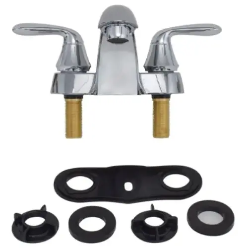 Bathroom Faucet, 4-inch Centerset, 2-Lever, Low-Arc Spout, Chrome Bathroom Faucet, 4-inch Centerset, 2-Lever, Low-Arc Spout, Chrome