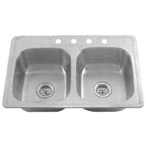 7 IN 4 HOLE DOUBLE BOWL SATIN SINK 7 IN 4 HOLE DOUBLE BOWL SATIN SINK