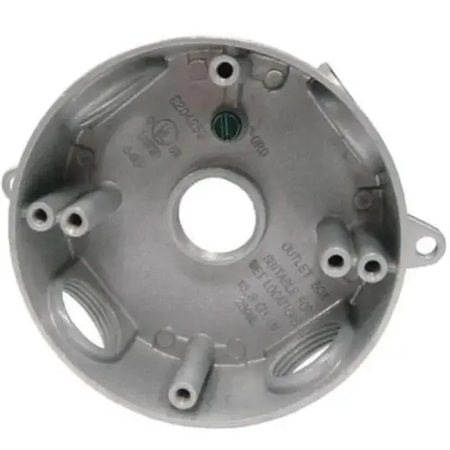 4 Inch Round Weatherproof Electrical Box, 5 x 3/4 Inch Hubs, Gray 4 Inch Round Weatherproof Electrical Box, 5 x 3/4 Inch Hubs, Gray