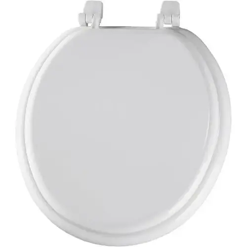Round Closed-Front Molded Wood Toilet Seat with Easy-Clean Hinges, White Round Closed-Front Molded Wood Toilet Seat with Easy-Clean Hinges, White