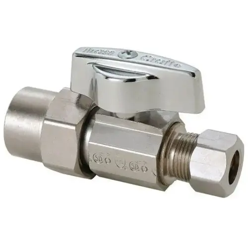 Straight 1/4 Turn Stop Valve, 1/2" Nom CPVC x 3/8" OD Comp, Chrome Straight 1/4 Turn Stop Valve, 1/2" Nom CPVC x 3/8" OD Comp, Chrome