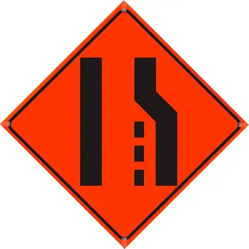 Roll-Up Traffic Sign, Merge Left Symbol, 36" x 36", Reflective Orange Roll-Up Traffic Sign, Merge Left Symbol, 36" x 36", Reflective Orange