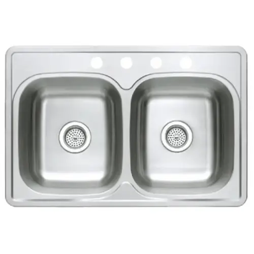DBL BOWL 33X22X8 4H 304 20G STN S DBL BOWL 33X22X8 4H 304 20G STN S