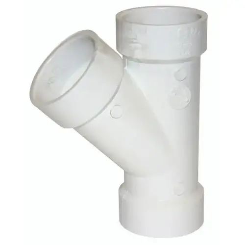 45 Degree Reducing Wye Fitting, 2x1-1/2x2, PVC DWV 45 Degree Reducing Wye Fitting, 2x1-1/2x2, PVC DWV