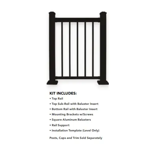 Designer Aluminum Deck Stair Railing Kit, Black, 8 ft x 36 in, Square Balusters Designer Aluminum Deck Stair Railing Kit, Black, 8 ft x 36 in, Square Balusters