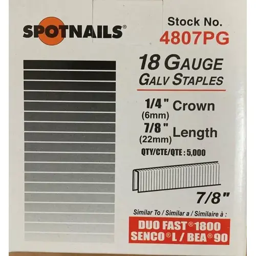 STAPLE 1/4 IN X 7/8IN 18GA GALV 5000 STAPLE 1/4 IN X 7/8IN 18GA GALV 5000