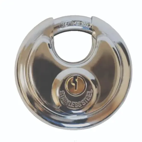 DISC STYLE PADLOCK W/SHROUDED SHACKLE DISC STYLE PADLOCK W/SHROUDED SHACKLE