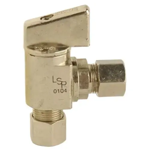 Angle Stop Valve, 3/8" OD Compression Outlet x 3/8" Compression Inlet, 1/4-Turn Angle Stop Valve, 3/8" OD Compression Outlet x 3/8" Compression Inlet, 1/4-Turn