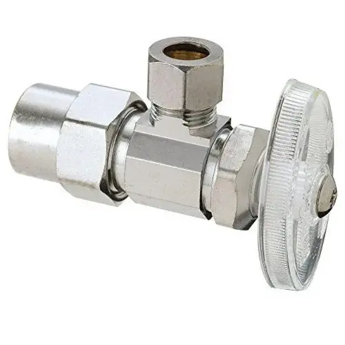 Multi-Turn Angle Stop Valve, 1/2" NOM CPVC x 3/8" OD Compression, Polished Chrome Multi-Turn Angle Stop Valve, 1/2" NOM CPVC x 3/8" OD Compression, Polished Chrome