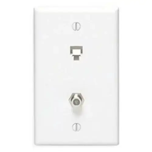 Telephone and Video Wall Jack, 6P4C RJ11, F-Type, Screw Terminal, White Telephone and Video Wall Jack, 6P4C RJ11, F-Type, Screw Terminal, White