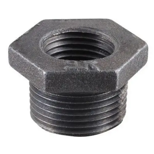 Black Malleable Iron Hex Reducing Bushing, 1" NPT Male to 1/4" NPT Female Black Malleable Iron Hex Reducing Bushing, 1" NPT Male to 1/4" NPT Female