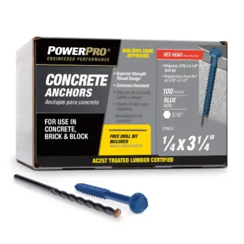 Power Pro Blue Hex Washer Head Concrete Screw, 1/4" x 3-1/4" Power Pro Blue Hex Washer Head Concrete Screw, 1/4" x 3-1/4"