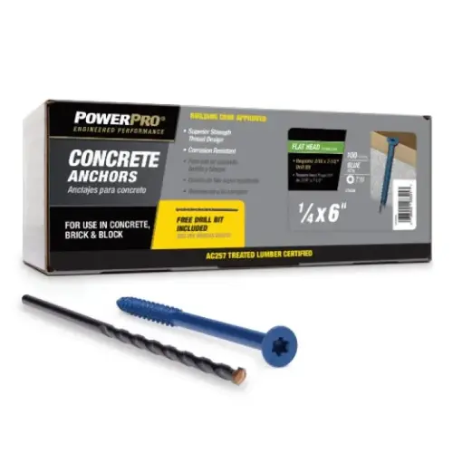 Power Pro Blue Flat Head Concrete Screw, 1/4" x 6" Power Pro Blue Flat Head Concrete Screw, 1/4" x 6"