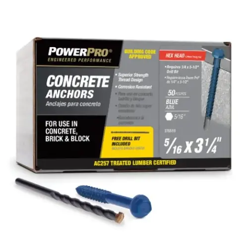 Power Pro Blue Hex Washer-Head Concrete Screw, 5/16" x 3-1/4" Power Pro Blue Hex Washer-Head Concrete Screw, 5/16" x 3-1/4"