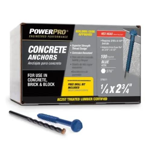 Hex Washer Head Concrete Screw, 1/4" x 2-3/4" Hex Washer Head Concrete Screw, 1/4" x 2-3/4"