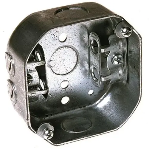 4 Inch Octagonal Steel Electrical Box, 2-1/8 Inch Deep, MC Clamps 4 Inch Octagonal Steel Electrical Box, 2-1/8 Inch Deep, MC Clamps
