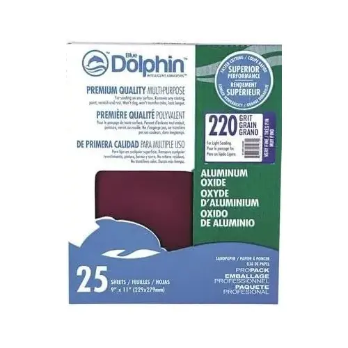 Dolphin Aluminum Oxide 220 Grit Fine Sandpaper - pack of 25 Dolphin Aluminum Oxide 220 Grit Fine Sandpaper - pack of 25