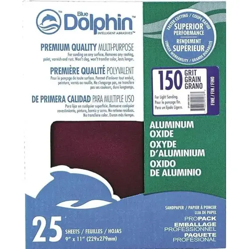 Dolphin Aluminum Oxide 150 Grit Medium Sandpaper - pack of 25 Dolphin Aluminum Oxide 150 Grit Medium Sandpaper - pack of 25