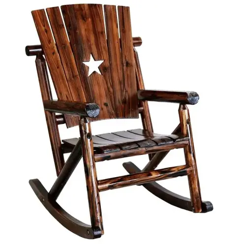 Outdoor Log Rocker Chair, Star Cutout, Charred Finish Outdoor Log Rocker Chair, Star Cutout, Charred Finish