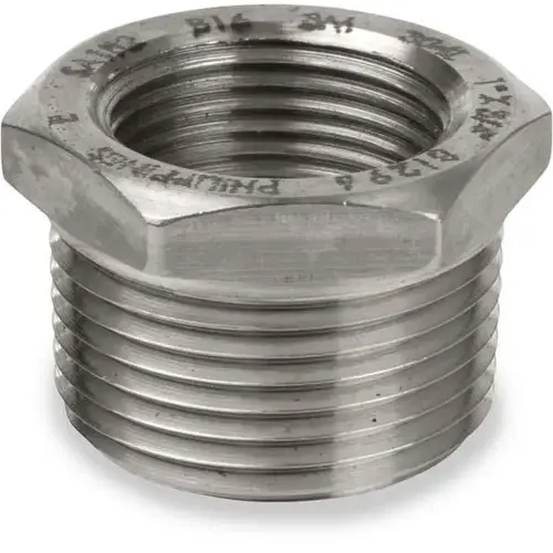 3/4" Male x 3/8" Female NPT Hexagonal Reducer Bushing, 304 Stainless Steel 3/4" Male x 3/8" Female NPT Hexagonal Reducer Bushing, 304 Stainless Steel