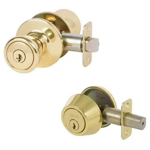 Brayden Entrance Lockset and Single Cylinder Deadbolt Combo, Bright Brass Brayden Entrance Lockset and Single Cylinder Deadbolt Combo, Bright Brass