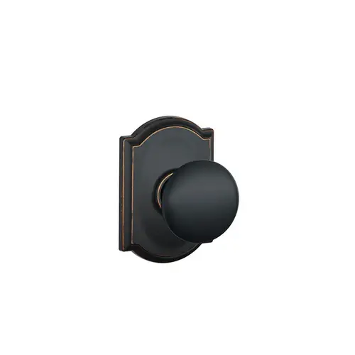 Plymouth Knob with Camelot Rose Passage Lock with 16080 Latch and 10027 Strike Aged Bronze Finish Plymouth Knob with Camelot Rose Passage Lock with 16080 Latch and 10027 Strike Aged Bronze Finish
