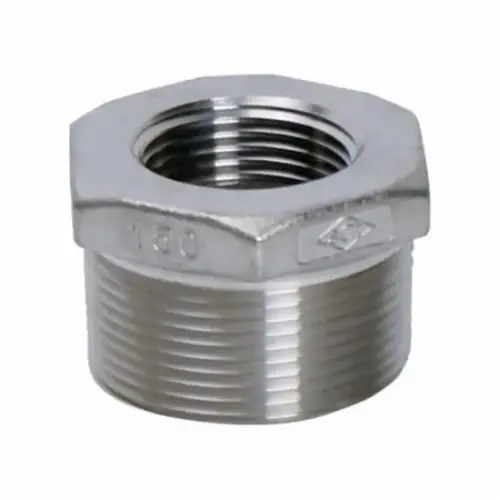 Stainless Steel Hex Reducing Bushing, 1-1/4" MPT x 1/2" FPT Stainless Steel Hex Reducing Bushing, 1-1/4" MPT x 1/2" FPT