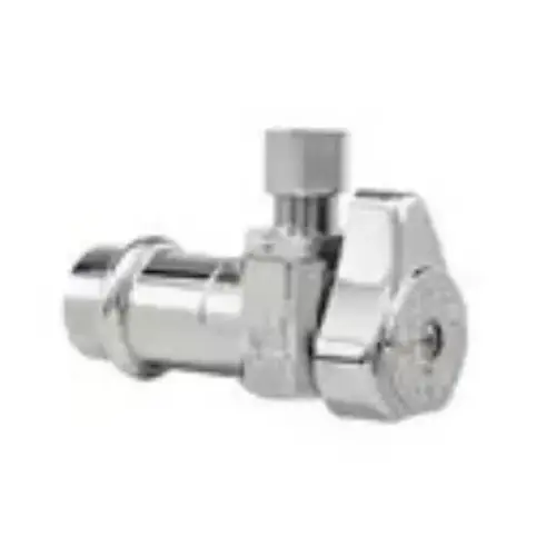 Angle Stop Valve, 1/2" Press x 1/4" OD Compression, 1/4-Turn, Chrome Angle Stop Valve, 1/2" Press x 1/4" OD Compression, 1/4-Turn, Chrome