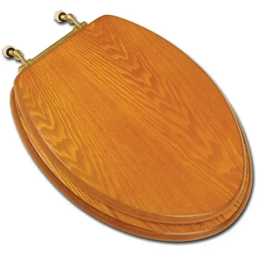 Wood Elongated Closed Front Toilet Seat, Oak, Brass Hinges Wood Elongated Closed Front Toilet Seat, Oak, Brass Hinges