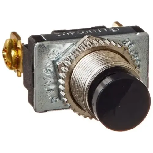 Pushbutton Switch, Momentary SPST, 1/2" Mounting, Black Button Pushbutton Switch, Momentary SPST, 1/2" Mounting, Black Button
