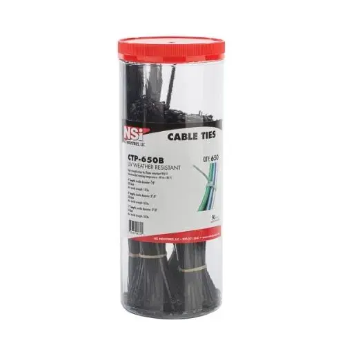 Assorted Cable Ties, UV Black, Canister Pack of 650 Assorted Cable Ties, UV Black, Canister Pack of 650
