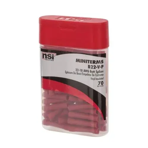 22-18 AWG INSL BUTT SPLICE 70 PC PRO PK 22-18 AWG INSL BUTT SPLICE 70 PC PRO PK