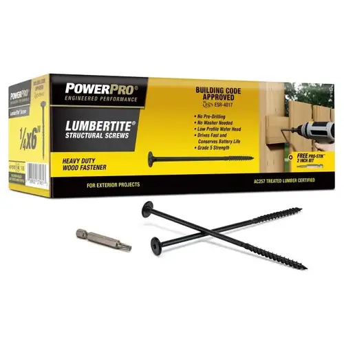 LumberTite Structural Lumber Screw, 1/4" x 6", Box of 45 LumberTite Structural Lumber Screw, 1/4" x 6", Box of 45