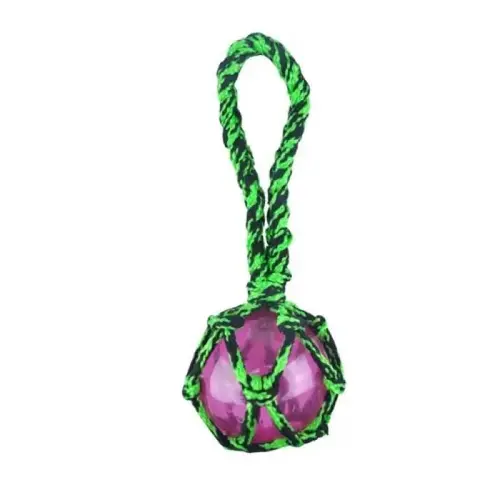 PARACORD ROPE TUG W/SQUEAKY BALL GREEN PARACORD ROPE TUG W/SQUEAKY BALL GREEN