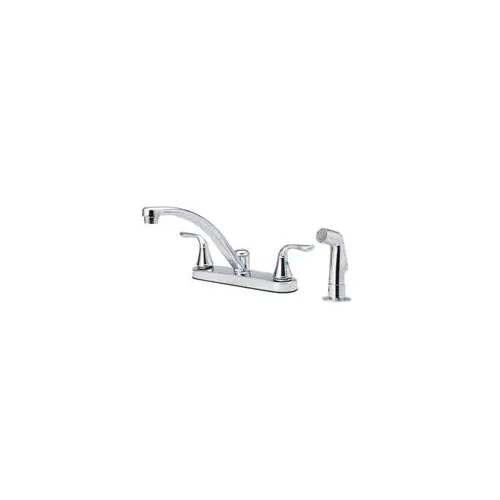 Two-Handle Kitchen Faucet with Side Spray, Low Arc Spout, Chrome Two-Handle Kitchen Faucet with Side Spray, Low Arc Spout, Chrome