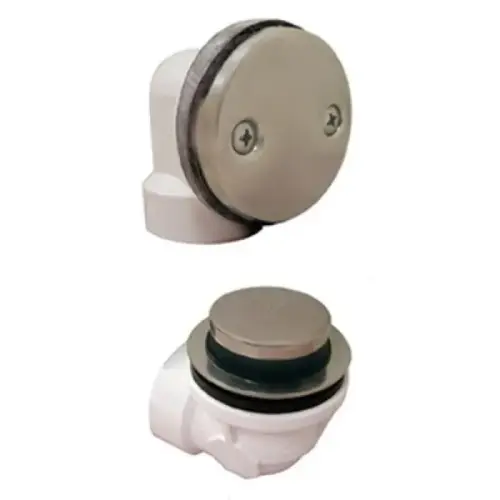 Toe Touch Bath Waste and Overflow Kit, PVC, Two-Hole, Brushed Nickel Toe Touch Bath Waste and Overflow Kit, PVC, Two-Hole, Brushed Nickel