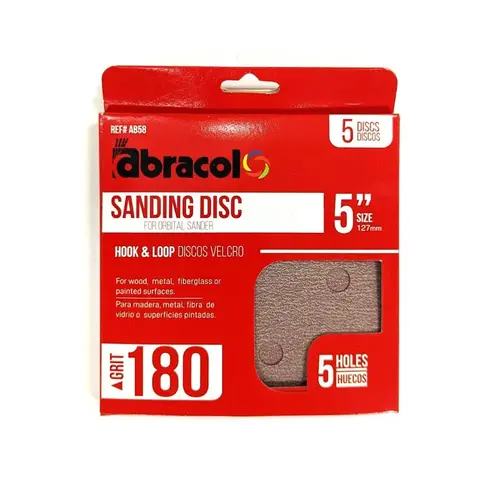 VELCRO DISC 5 WITH 5 HOLES 180 GRIT 5 PK VELCRO DISC 5 WITH 5 HOLES 180 GRIT 5 PK