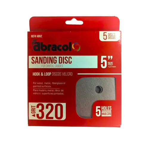 VELCRO DISC 5 WITH 5 HOLES 320 GRIT 5 PK VELCRO DISC 5 WITH 5 HOLES 320 GRIT 5 PK