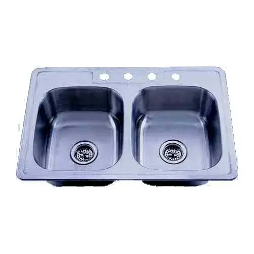 6 IN 4 HOLE DOUBLE BOWL SATIN SINK 6 IN 4 HOLE DOUBLE BOWL SATIN SINK