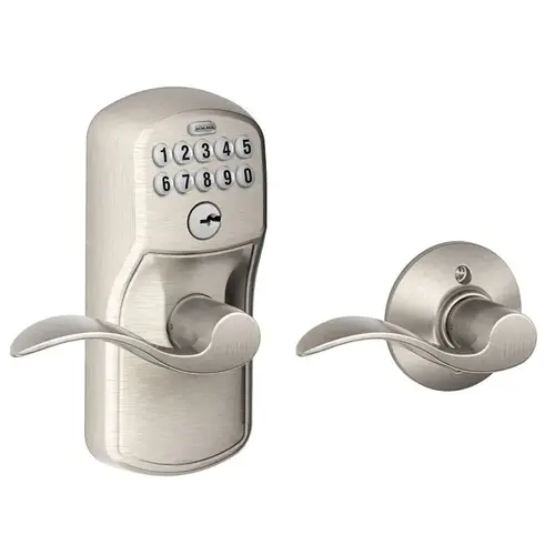 Plymouth with Accent Lever Keyed Entry Auto Lock Electronic Keypad with 16211 Latch and 10063 Strike Satin Nickel Finish Plymouth with Accent Lever Keyed Entry Auto Lock Electronic Keypad with 16211 Latch and 10063 Strike Satin Nickel Finish