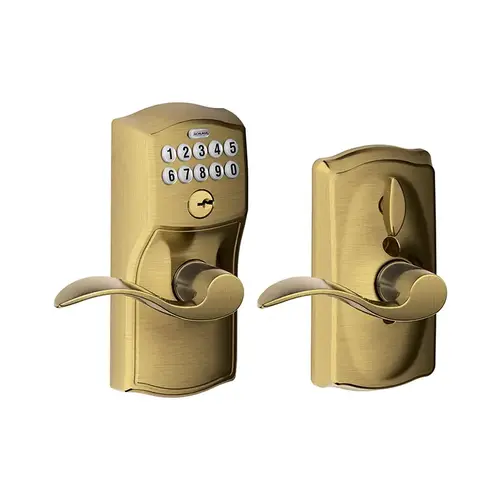 Camelot with Accent Lever Entry Flex Lock Electronic Keypad with 16211 Latch and 10063 Strike Antique Brass Finish Camelot with Accent Lever Entry Flex Lock Electronic Keypad with 16211 Latch and 10063 Strike Antique Brass Finish