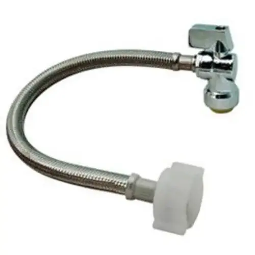 1/2 In. Push-to-Connect Straight Stop Valve x 7/8 In. Ballcock x 12 In. Braided Stainless Steel Toilet Connector Hose 1/2 In. Push-to-Connect Straight Stop Valve x 7/8 In. Ballcock x 12 In. Braided Stainless Steel Toilet Connector Hose
