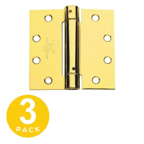 Full Mortise Spring Hinge, 4.5" x 4.5", Square Corner, Bright Brass, Fire-Rated Full Mortise Spring Hinge, 4.5" x 4.5", Square Corner, Bright Brass, Fire-Rated