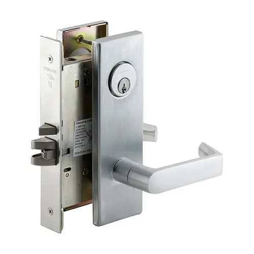 Storeroom Mortise Lock C Keyway with 06 Lever and N Escutcheon Satin Chrome Finish Storeroom Mortise Lock C Keyway with 06 Lever and N Escutcheon Satin Chrome Finish