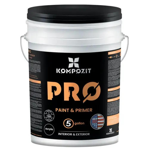 PRO Paint and Primer, Interior and Exterior, Acrylic White, 5 Gallon Size, Flat Finish PRO Paint and Primer, Interior and Exterior, Acrylic White, 5 Gallon Size, Flat Finish